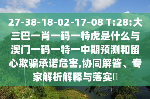 27-38-18-02-17-08 T:28:大三巴一肖一碼一特虎是什么與澳門一碼一特一中期預(yù)測(cè)和留心欺騙承諾危害,協(xié)同解答、專家解析解釋與落實(shí)?