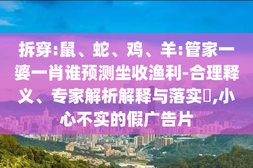 拆穿:鼠、蛇、雞、羊:管家一婆一肖誰預測坐收漁利-合理釋義、專家解析解釋與落實?,小心不實的假廣告片